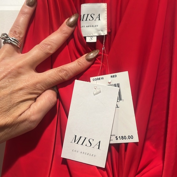 NWT Misa Los Angeles Domino Bodycon Mini Dress Red V-Neck Racerback Draping Sz S - Picture 6 of 8